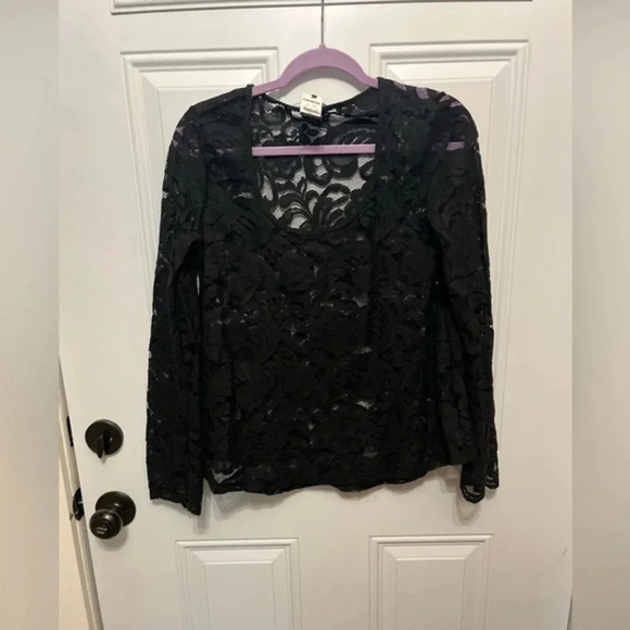 Express Lace Top NWT Sheer Black Boho - Picture 2 of 11